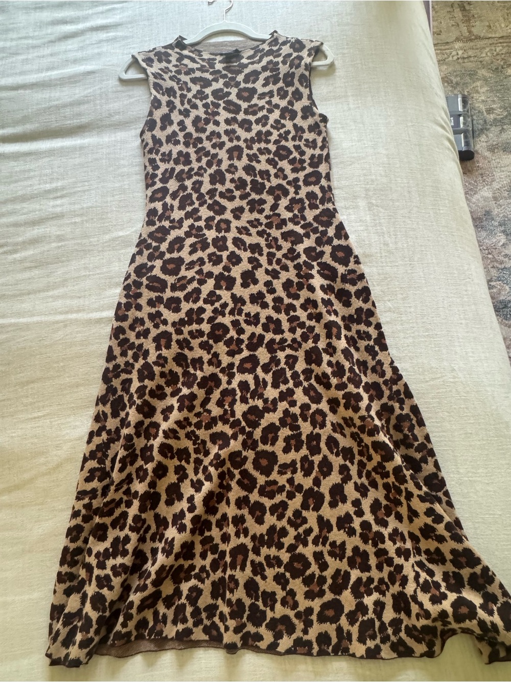 Ann Taylor Leopard Print Sleeveless Midi Dress in Tan and Brown